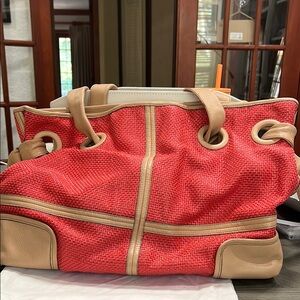 Stylish Red and Beige Tote Bag